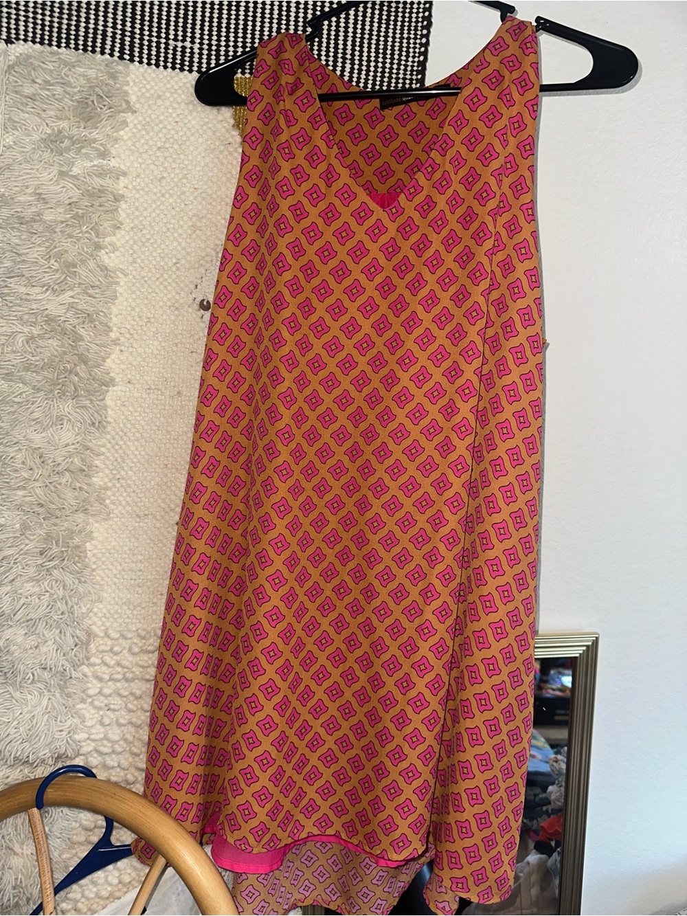 Women's Pink and Gold Sleeveless Patterned Dress